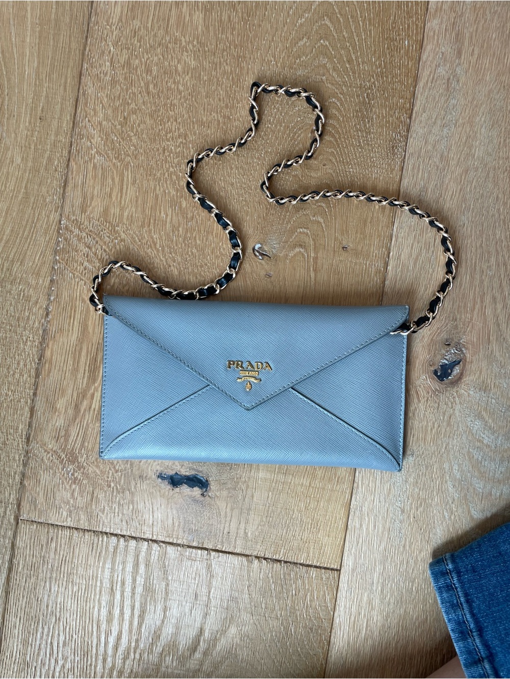 Authentic Prada Saffiano Leather Slate Gray Envelope Wallet Clutch WOC